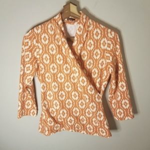 J. J McLaughlin Pumpkin Print Catalina Cloth Wrap Top Shirt L